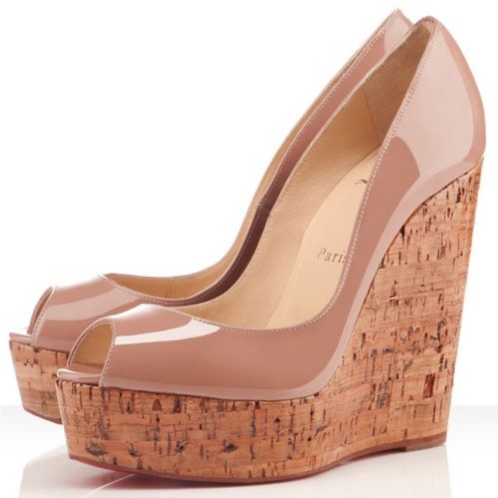 Christian Louboutin Patent Leather Une Plume Cork Platform Sandals size 36.5